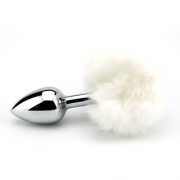 Furry Fantasy Bunny Tail Butt Plug with White Faux Fur